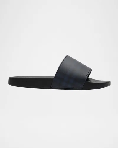 Burberry Men & Apos;s Furley Check Slides In Navy