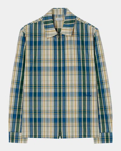 Burberry Logo-embroidered Checked Cotton And Linen-blend Jacket In Blue