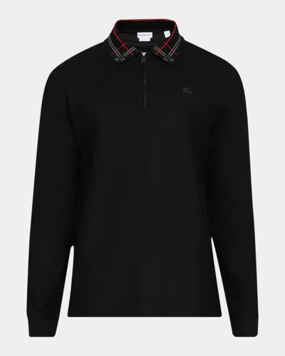 Burberry Check-collar Zip-fastening Polo Shirt In Black