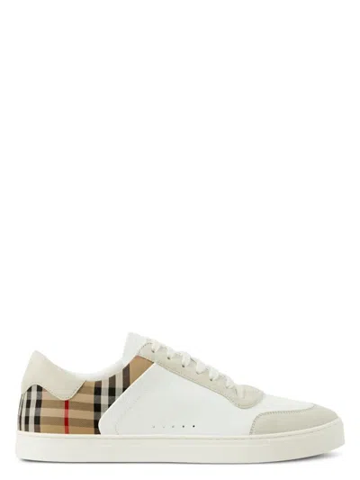 BURBERRY MEN'S AND CHECK LEATHER SNEAKERS