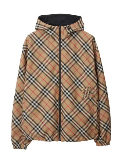 Burberry Vintage Check Reversible Zip-front Hooded Jacket In Beige