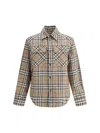 Burberry Mens  Check-print Curved Hem Cotton And Linen Shirt In Brown