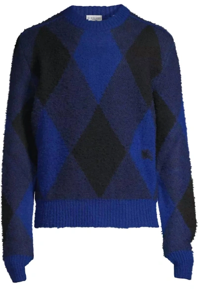 Pre-owned Burberry Men's Argyle Check Ekd Wool Pullover Sweater For Men In Blue