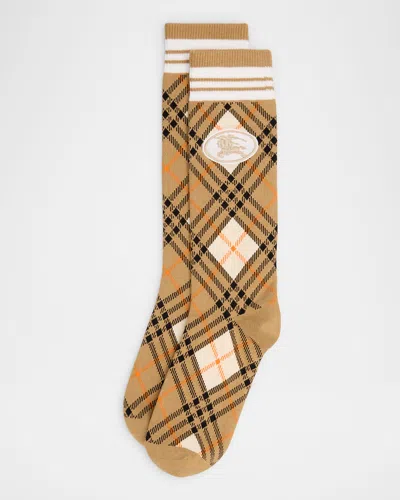 Burberry Ekd Argyle Check Cotton Blend Socks In Brown