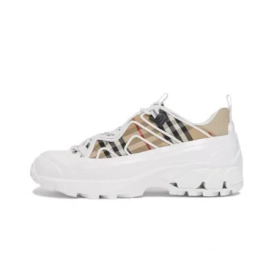 Pre-owned Burberry Men's Arthur Vintage Check White Sneakers Us 8.5/ Uk 7.5/ Eu 42