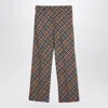 Burberry Wool Blend Checked Trousers With Wide Leg In Linden