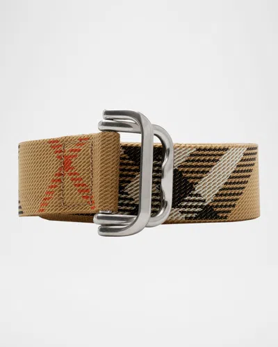BURBERRY MEN'S B-BUCKLE CHECK WEBBING BELT