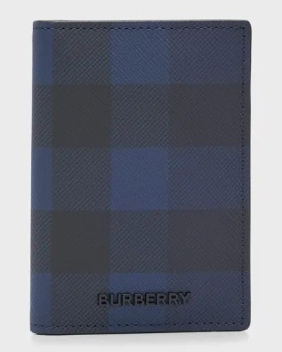 Burberry Men's Bateman London Check Bifold Card Holder In Blue