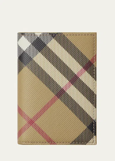 Burberry Men's Bateman Vertical Bifold Card Case In Beige