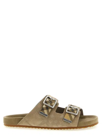 Burberry Beige Check Sandals In Brown