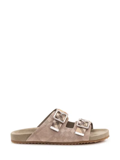 Burberry Beige Check Sandals In Brown