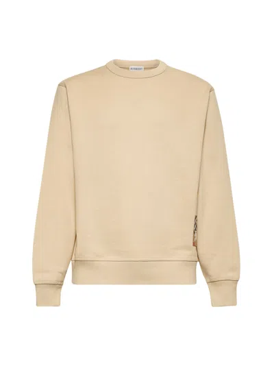 Burberry Men Beige Cotton Check Patch Sweatshirt