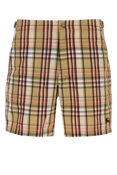 Burberry Printed Seersucker Checked Swim Shorts In Nude