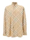 Burberry Men Beige Shirt With Button-down Collar And Check Motif In Cotton Man In Neutral