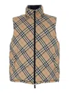 Burberry Beige Sleeveless Reversible Down Jacket With High Neck And All-over Check Motif In Tech Fabric Man In Brown