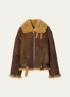 Burberry Men's Belted Sheep Shearling Coat In Moss