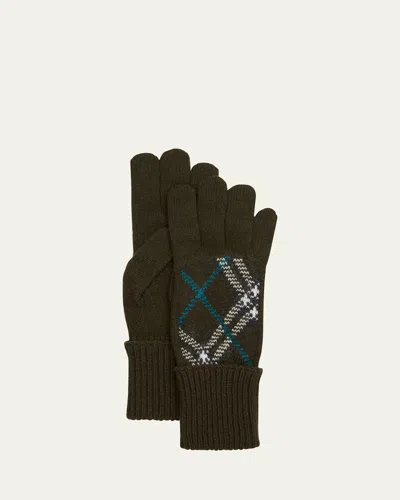 Burberry Men's Bias Check Cashmere Knit Gloves In Snug