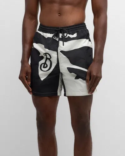 Burberry Men's Bicolor Swim Shorts In White/black