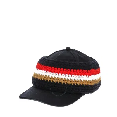 BURBERRY BURBERRY BLACK / CAMEL BASEBALL CAP WITH KNIT HEADBAND