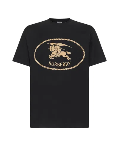 Burberry Men Black Cotton Knight Stamp T-shirt