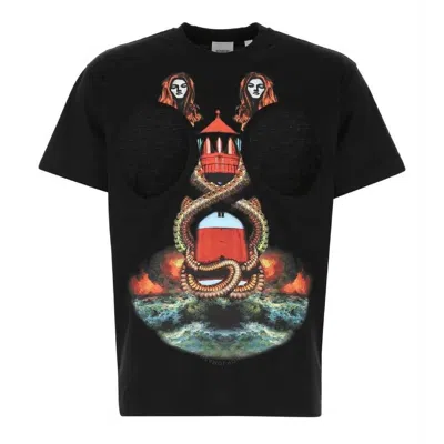 Burberry Men's Black Cotton Mermaid Print Cut-out T-shirt
