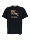 Burberry Men Black Crewneck T-shirt With Ekd And Logo Lettering Embroidery On The Front In Cotton Ma In Black