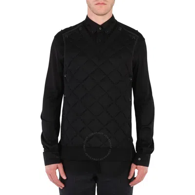Burberry Men's Black Detachable Quilted Panel Formal Shirt In Pattern
