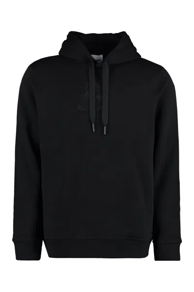 Burberry Men's Black Hooded Sweatshirt With Ribbed Cuffs And Lower Edge