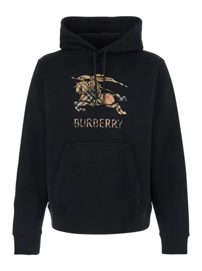 BURBERRY BURBERRY MEN BLACK HOODIE WITH DRAWSTRING HOOD AND EKD PRINT AND LOGO LETTERING ON THE FRONT IN COTT