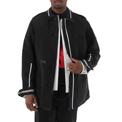 Burberry Men's Black Kaban Reversible Striped Technical Linen Field Jacket