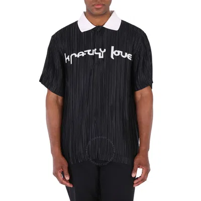 Burberry Men's Black Krazy Love Print Pleated Polo Shirt