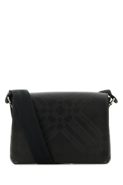 Burberry Men Black Leather Shield Crossbody Bag