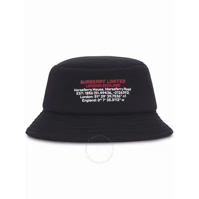 Burberry Men's Black Location-print Cotton Bucket Hat