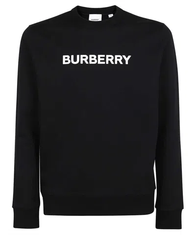 Burberry Logo Cotton Crewneck Sweatshirt In Black