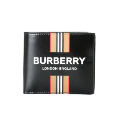 Pre-owned Burberry Men's Black Logo Print Leather Bifold Wallet