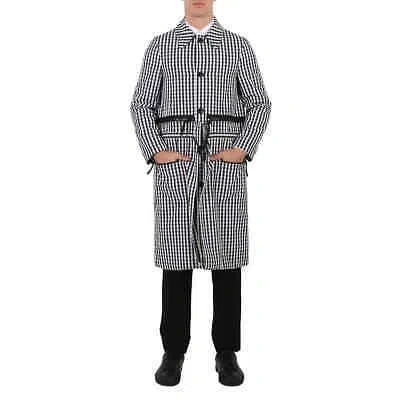 Pre-owned Burberry Men's Black Pattern Gingham Technical Wool Loop-back Car Coat, Brand In Multicolor