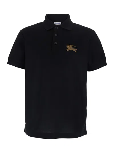 Burberry Men Black Polo Shirt With Classic Collar And Ekd Embroidery In Cotton Man
