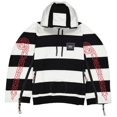 Burberry Men's Black Printed Logo Striped Hoodie In Black Pattern