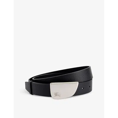 Burberry Mens Black Shield Asymmetrical-buckle Leather Belt