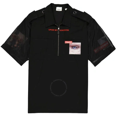 Burberry Men's Black Short-sleeve Montage Print Cotton Shirt