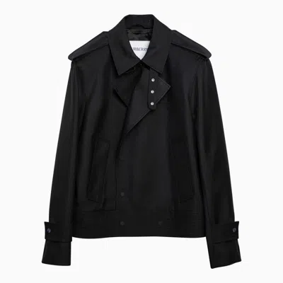 Burberry Black Silk Blend Double-breasted Trench Jacket For Men