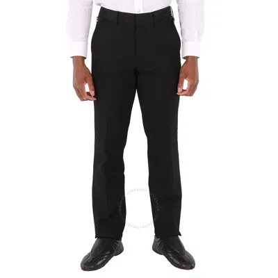 Burberry Men's Black Silk Satin Side Stripes Wool Silk Classic-fit Tailored Trousers