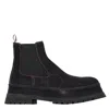 BURBERRY BURBERRY MEN'S BLACK SUEDE TOPSTITCH-EMBELLISHED CHELSEA BOOTS