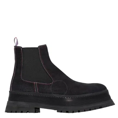 Burberry Men's Black Suede Topstitch-embellished Chelsea Boots
