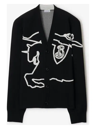 BURBERRY MEN'S BLACK/WHITE CHALK CARDIGAN WITH EKD | SIZE SMALL | 8095515159629