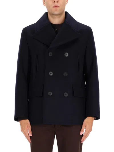 Burberry Wool Double Breasted Coat With Notched Lapels In Animal Print