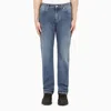 BURBERRY MEN'S BLUE DENIM REGULAR JEANS WITH WASHED EFFECT AND LEATHER DETAIL
