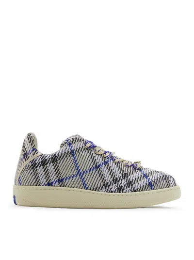 Burberry Men Box Trainer With Knitted Check In Cream