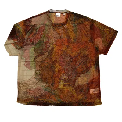 Burberry Men's Bright Orange Map Print Mesh T-shirt