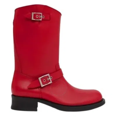 Burberry Men's Bright Red Grover Leather Motorcycle Boots